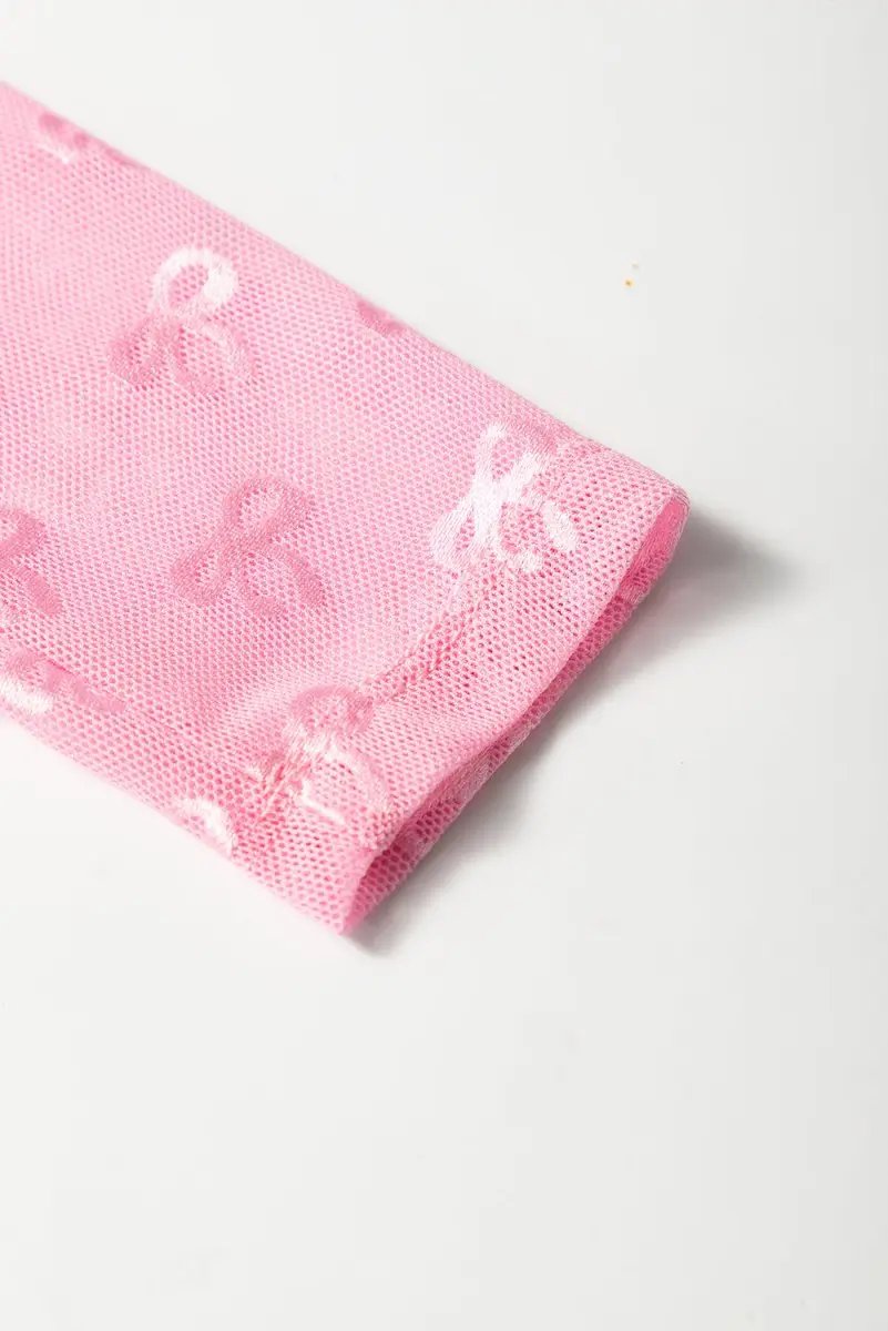 Pink Mesh Bow Pattern Long Sleeve Top for Women - Love Salve